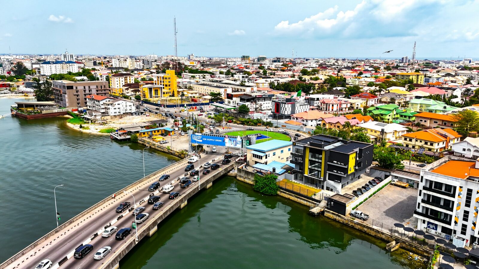 Aerial view of the Lekki–Ikoyi Link Bridge