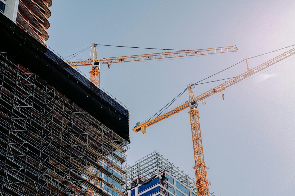 Building under construction with a crane